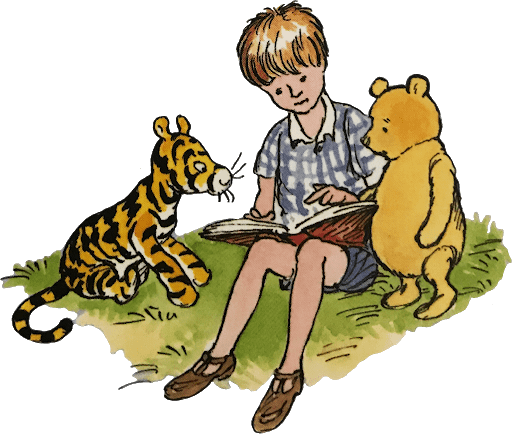 Christopher Robin and Winnie the Pooh with Books