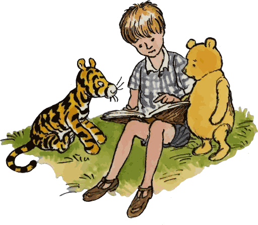 Christopher Robin and Winnie the Pooh with Books